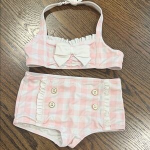 Janie and Jack Pink and White Gingham Bikini Set